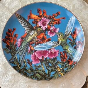 Vibrant Hummingbird and Floral Decorative Plate